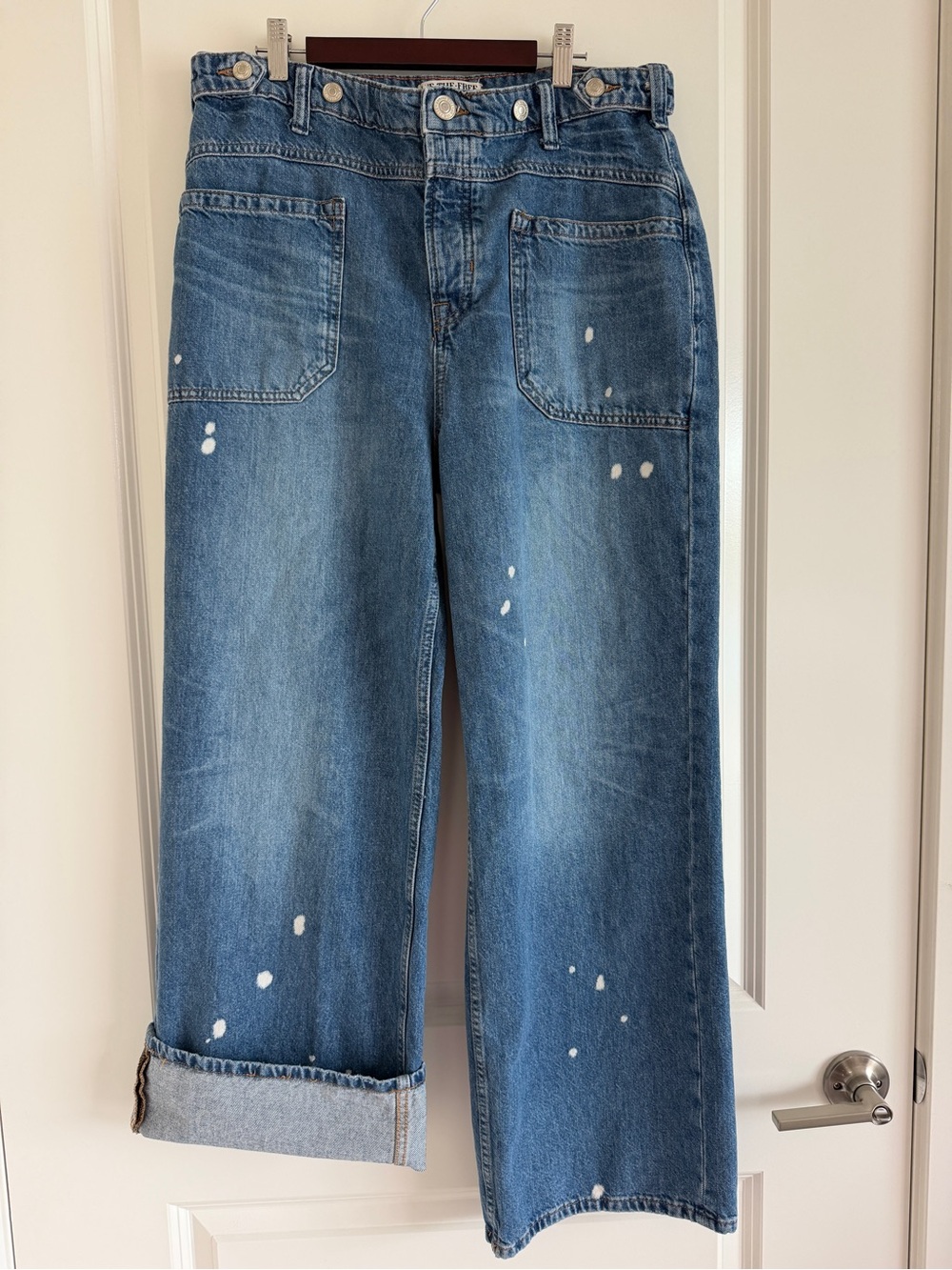 We The Free Medium Blue Wide-Leg Paint-Splatter Jeans